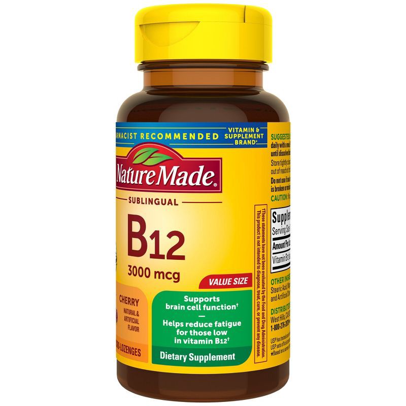 slide 3 of 6, Nature Made Vitamin B12 Sublingual 3000 mcg, Energy Metabolism Support Lozenges - 120ct, 120 ct