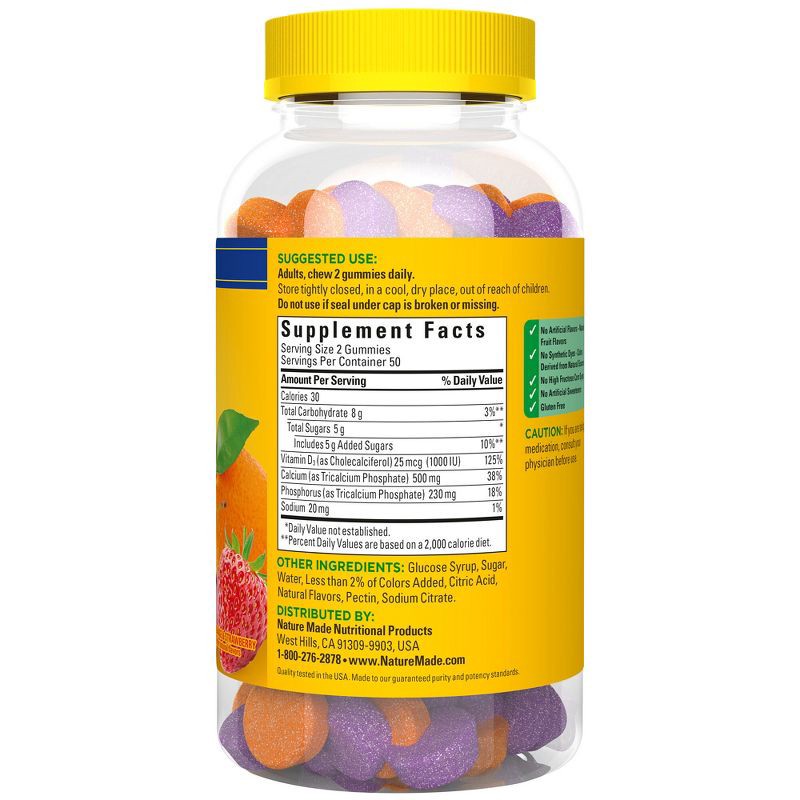 slide 2 of 10, Nature Made Calcium 500mg with Vitamin D3 for Bone Support Gummies - Fruit - 100ct, 100 ct; 500 mg