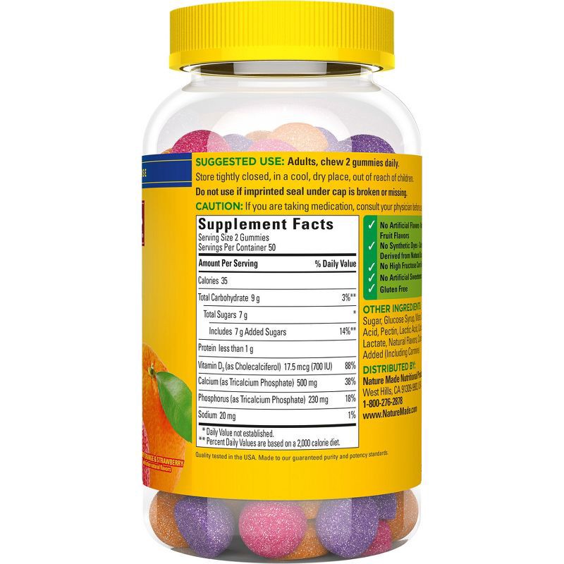 slide 4 of 5, Nature Made Calcium 500mg with Vitamin D3 for Bone Support Gummies - Fruit - 100ct, 100 ct; 500 mg