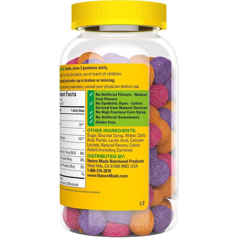 slide 5 of 5, Nature Made Calcium 500mg with Vitamin D3 for Bone Support Gummies - Fruit - 100ct, 100 ct; 500 mg