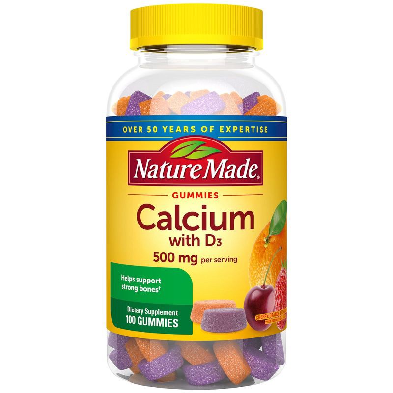 slide 1 of 5, Nature Made Calcium 500mg with Vitamin D3 for Bone Support Gummies - Fruit - 100ct, 100 ct; 500 mg