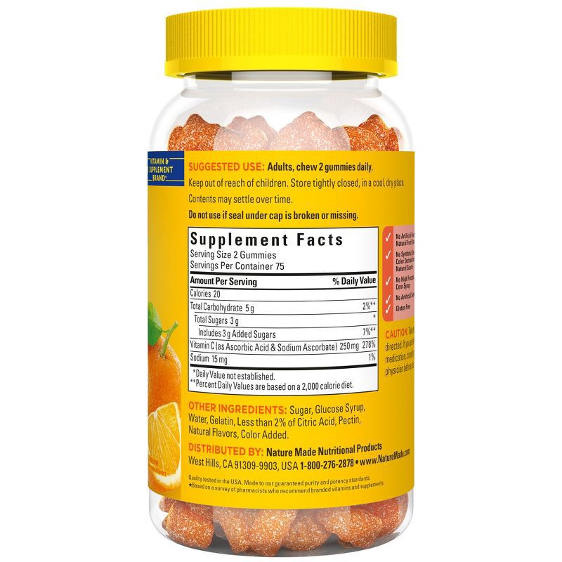 slide 2 of 8, Nature Made Immune Support Gummies with Vitamin C 250mg Per Serving - Tangerine Flavored - 150ct, 250mg, 150 ct
