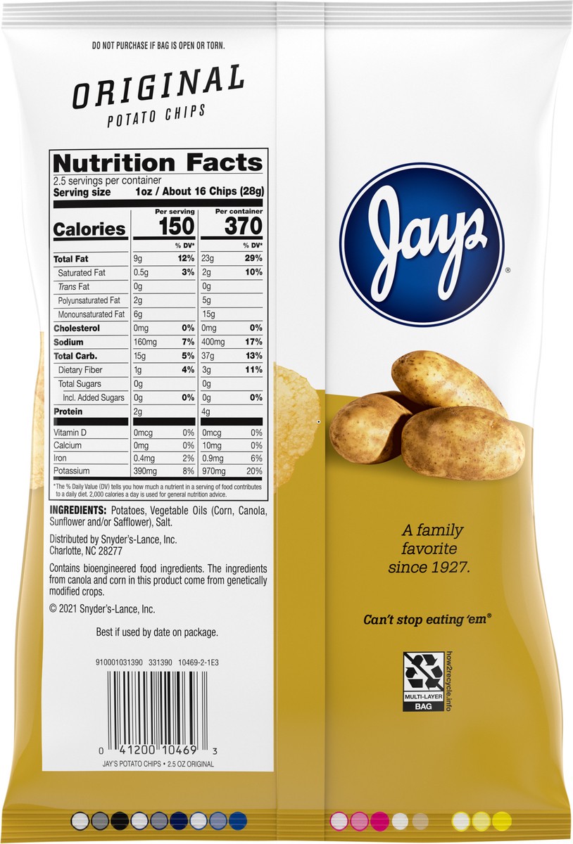 slide 10 of 11, Jays Original Potato Chips, 2.5 oz, 2.5 oz