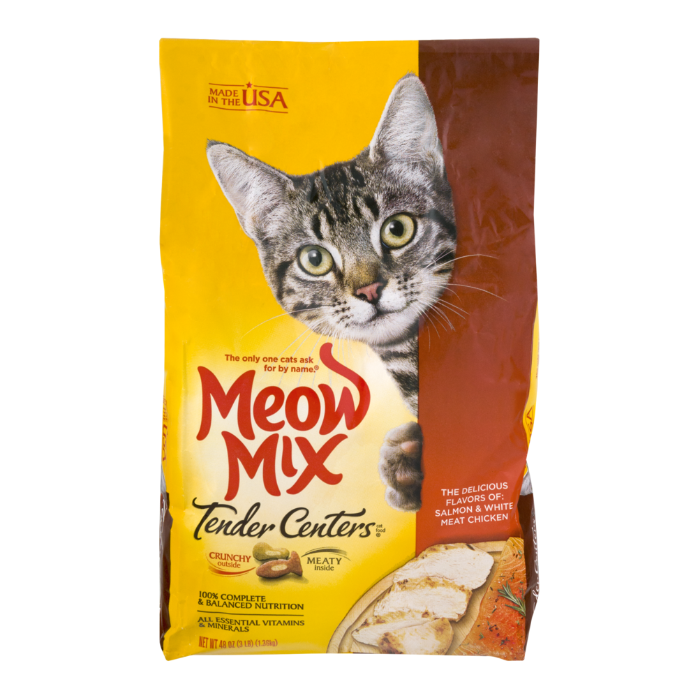 slide 1 of 9, Meow Mix Tender Centers Salmon & White Meat Chicken Flavors Dry Wet Cat Food, 3 lb
