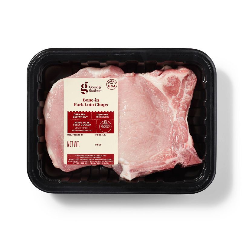 slide 1 of 4, Bone-in Pork Loin Chops - 0.60-3.00 lbs - price per lb - Good & Gather™, per lb