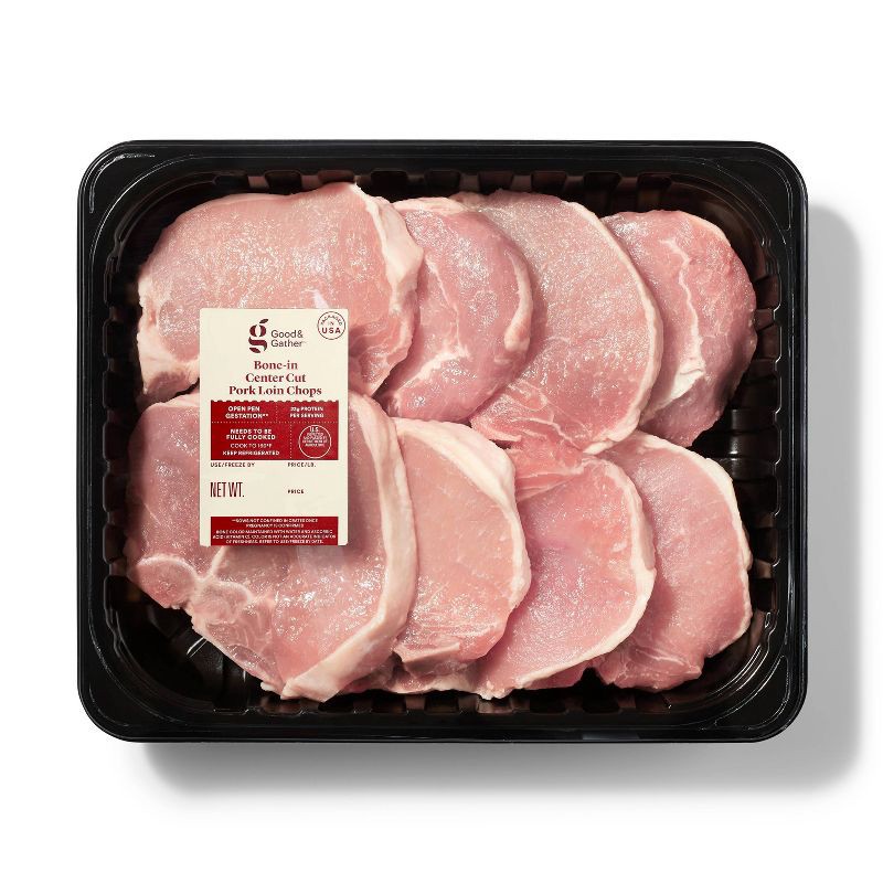 slide 1 of 3, Bone-in Center Cut Pork Chops Family Pack - 3.45-5.50 lbs - price per lb - Good & Gather™, per lb