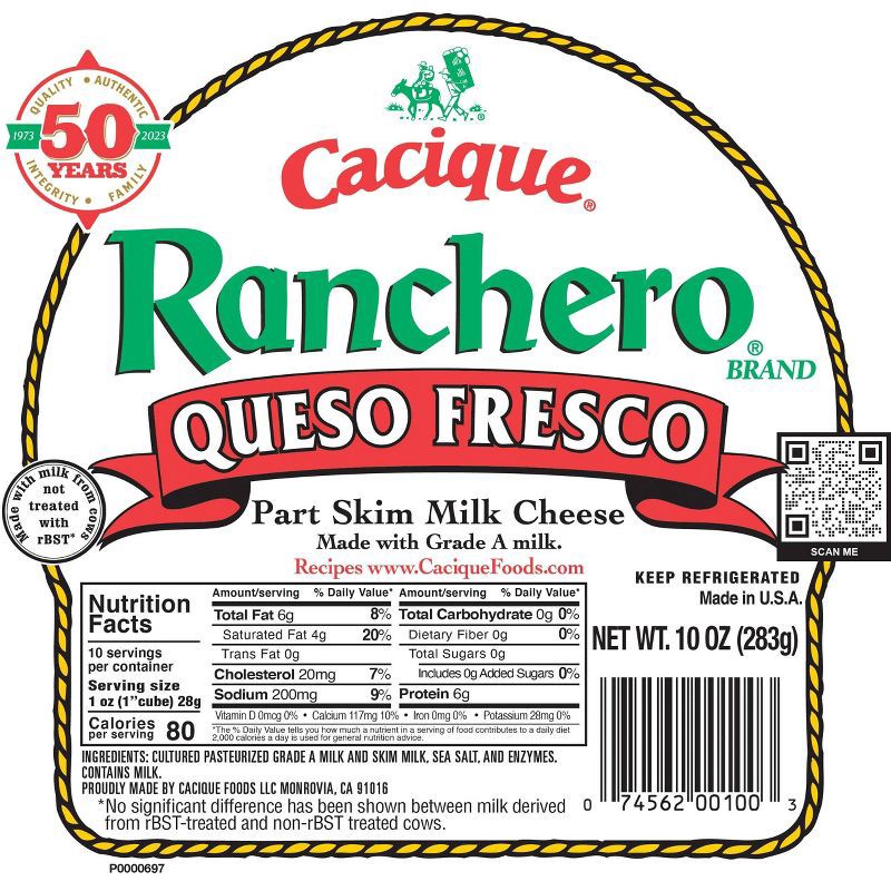 slide 1 of 4, Cacique Ranchero Queso Fresco Cheese - 10oz, 10 oz