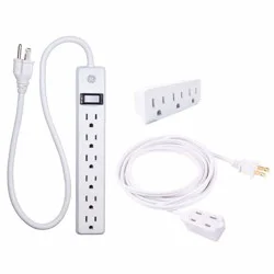 General Electric GE 6' Power Pack Outlet Strip/3 Outlet Extension Cord Wall Adapter