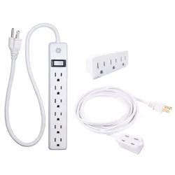 General Electric GE 6' Power Pack Outlet Strip/3 Outlet Extension Cord Wall Adapter