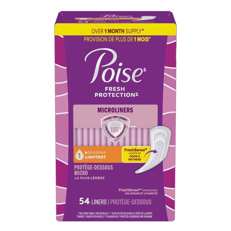 slide 2 of 8, Poise Daily Incontinence Microliners - Lightest Absorbency - 1 Drop - Regular - 54ct, 54 ct