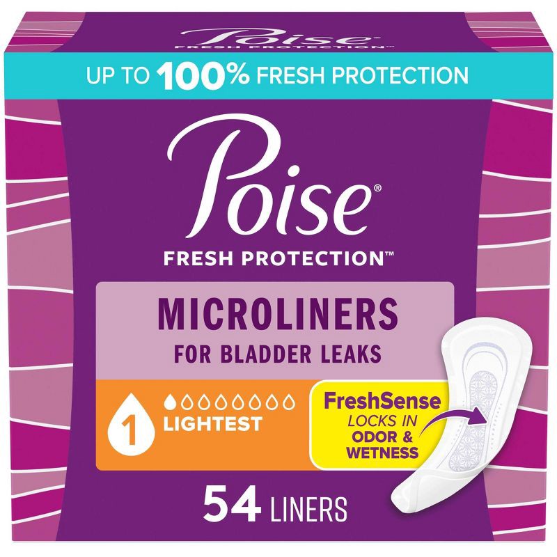 slide 1 of 8, Poise Daily Incontinence Microliners - Lightest Absorbency - 1 Drop - Regular - 54ct, 54 ct