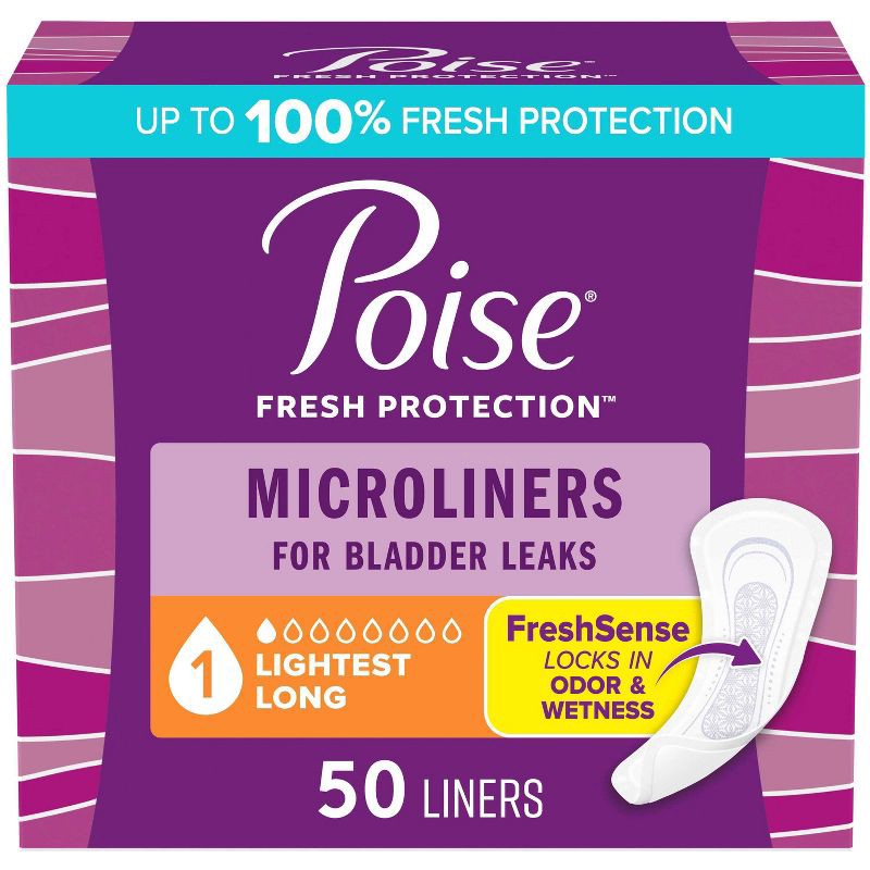 slide 1 of 8, Poise Daily Incontinence Microliners - Lightest Absorbency - 1 Drop - Long - 50ct, 50 ct