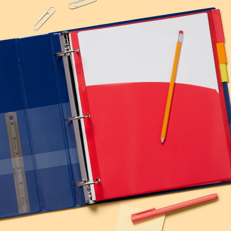 slide 2 of 3, 1.5" 3 Ring Binder Clear View Blue - up&up™: D Rings, 375 Sheet Capacity, 4 Internal Pockets, Polypropylene, 375 sheets