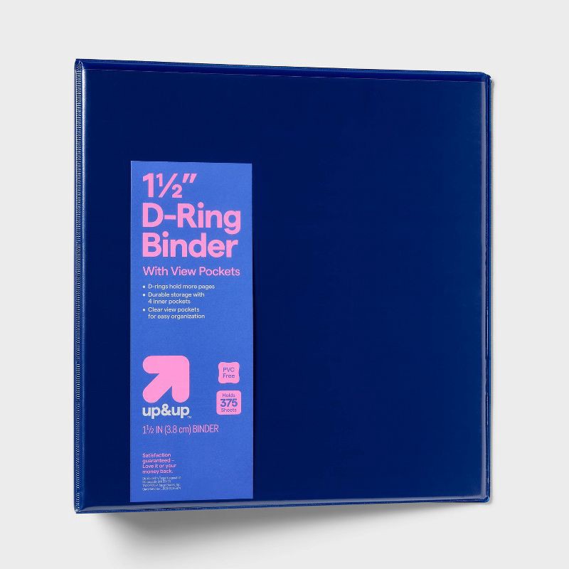 slide 1 of 3, 1.5" 3 Ring Binder Clear View Blue - up&up™: D Rings, 375 Sheet Capacity, 4 Internal Pockets, Polypropylene, 375 sheets