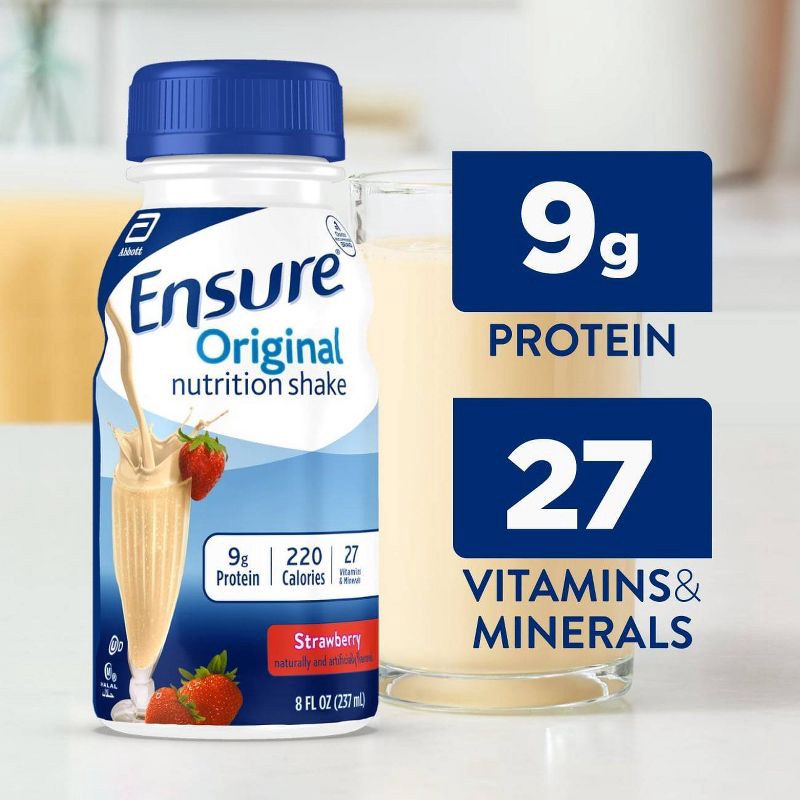 slide 5 of 9, Ensure Original Nutrition Shake Strawberry Non-Caffeinated- 6ct/48 fl oz, 6 ct, 48 fl oz