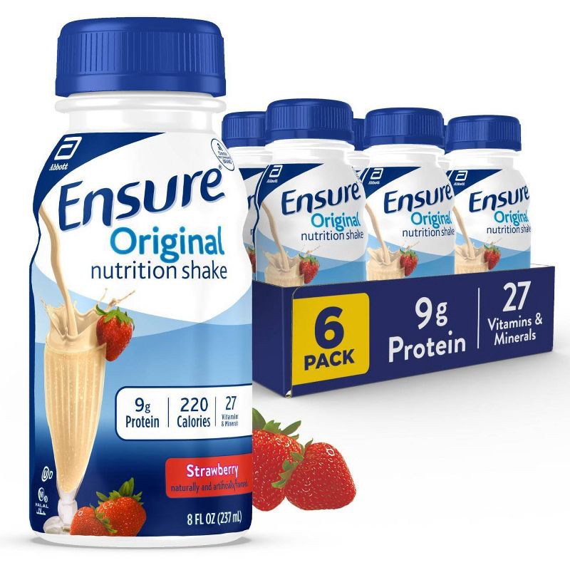 slide 1 of 9, Ensure Original Nutrition Shake Strawberry Non-Caffeinated- 6ct/48 fl oz, 6 ct, 48 fl oz