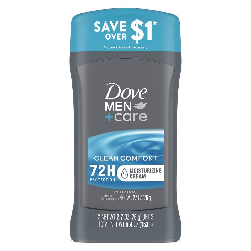 slide 3 of 5, Dove Men+Care 72-Hour Antiperspirant & Deodorant Stick - Clean Comfort - 2.7oz/2ct, 5.4 oz