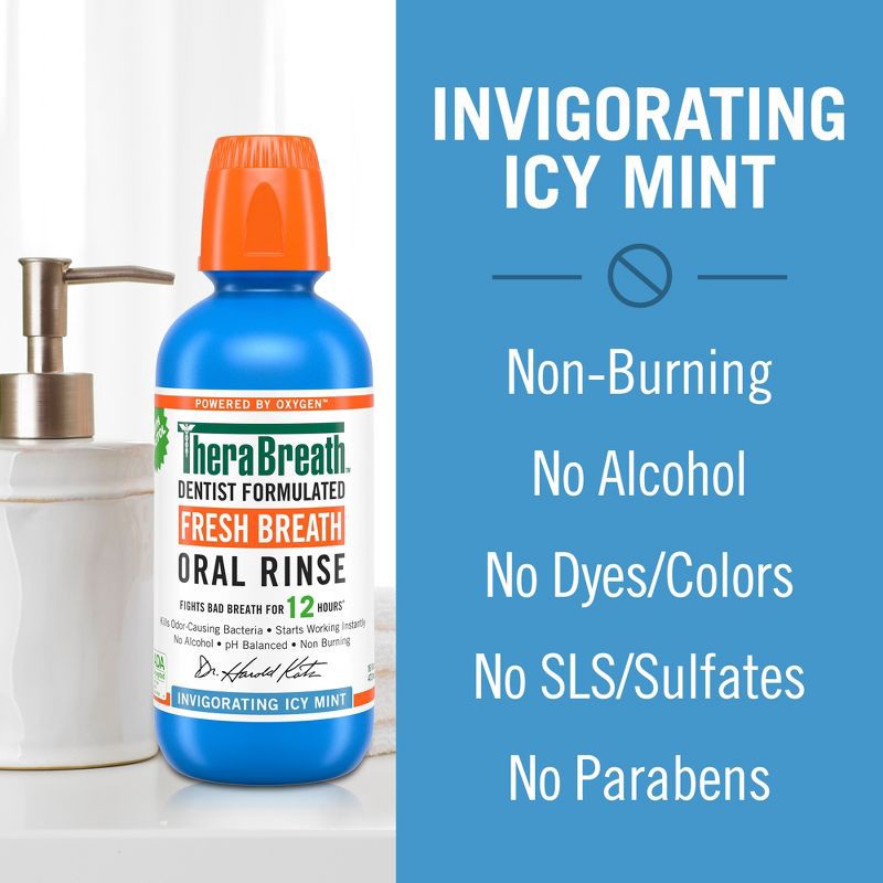 slide 5 of 9, TheraBreath Fresh Breath Mouthwash Alcohol-Free - Icy Mint - 16 fl oz, 16 fl oz