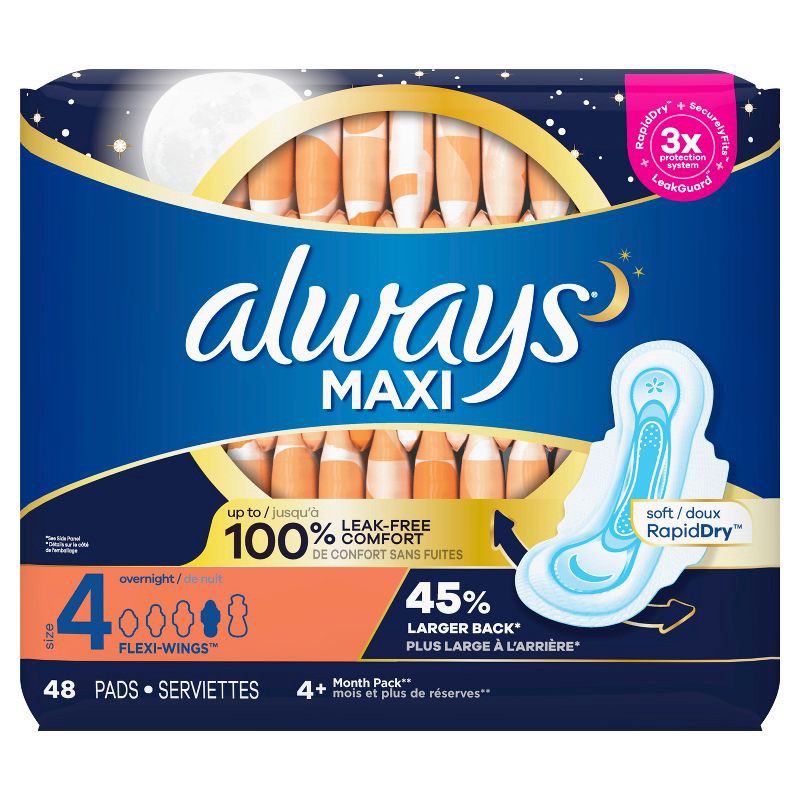 slide 2 of 9, Always Maxi Overnight Pads - Size 4 - 48ct, 48 ct