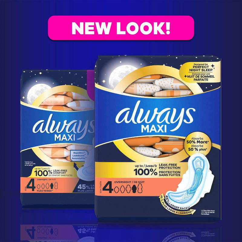 slide 9 of 11, Always Maxi Overnight Pads - Size 4 - 48ct, 4 x 48 ct