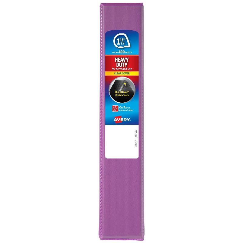 slide 4 of 4, Avery 400 Sheet 1.5" One Touch EZD Heavy-Duty Ring Binder Purple: Polypropylene, D Rings, 4 Pockets, Clear Hard Cover, 400 ct