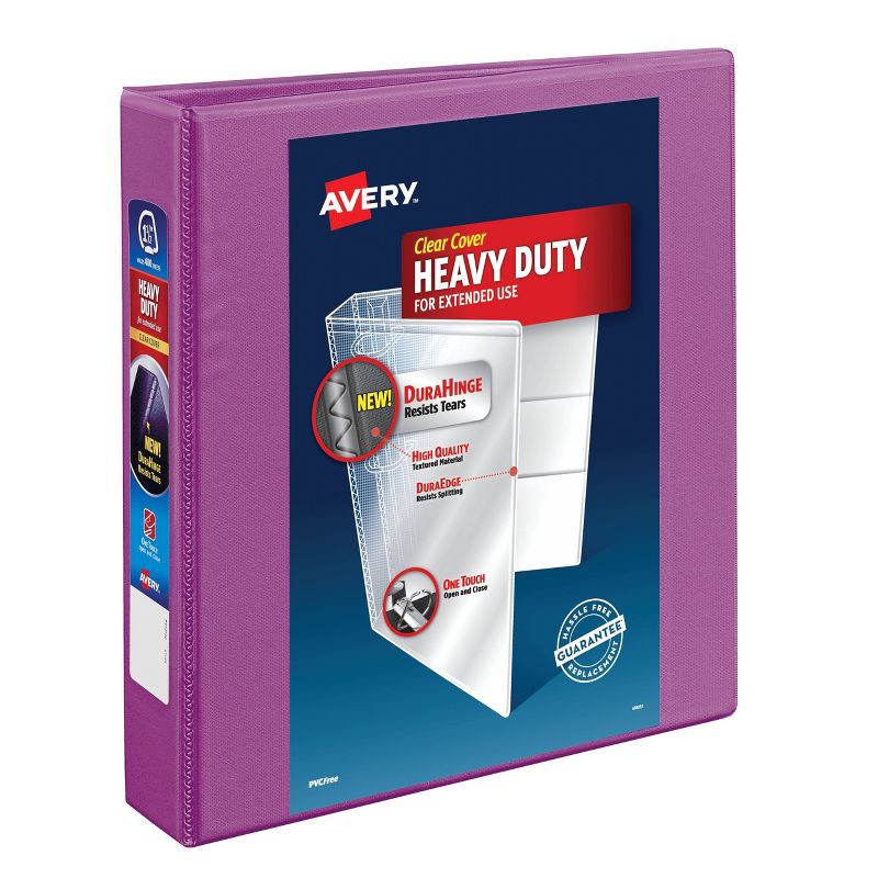 slide 1 of 4, Avery 400 Sheet 1.5" One Touch EZD Heavy-Duty Ring Binder Purple: Polypropylene, D Rings, 4 Pockets, Clear Hard Cover, 400 ct