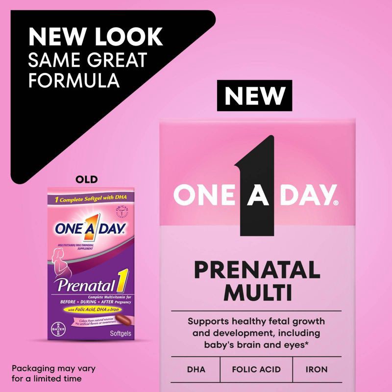slide 3 of 10, One A Day Prenatal Vitamins for Women with Folic Acid Softgels - 30ct, 30 ct