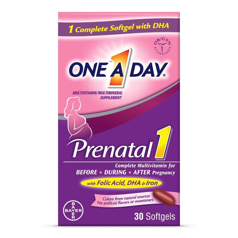 slide 1 of 5, One A Day Women's Prenatal Vitamin 1 with DHA & Folic Acid Multivitamin Softgels - 30ct, 30 ct