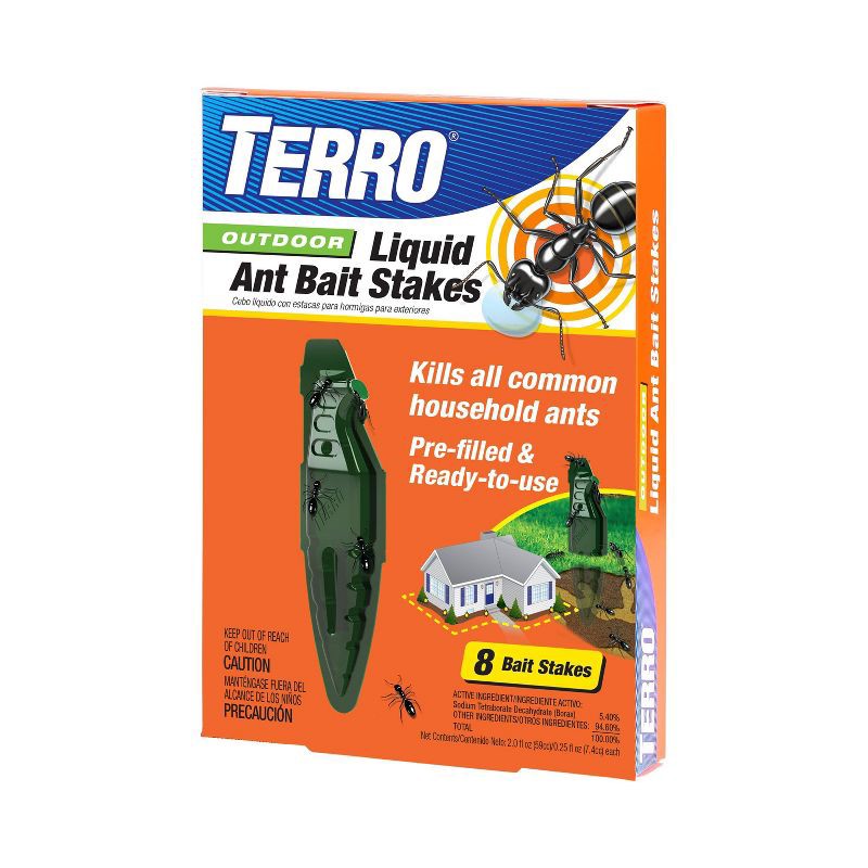 slide 1 of 5, Terro 8pk Outdoor Liquid Ant Bait Stakes: Sodium Tetraborate Decahydrate, Kills Pests, 100 sq ft Coverage, 8 ct, 100 sq ft