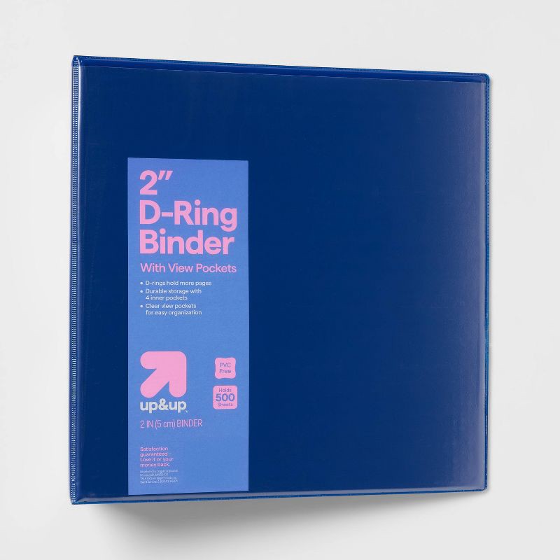 slide 1 of 3, 2" 3 Ring Binder Clear View Blue - up&up™: 500 Sheet Capacity, D Rings, Internal Pockets, Polypropylene, 1 ct
