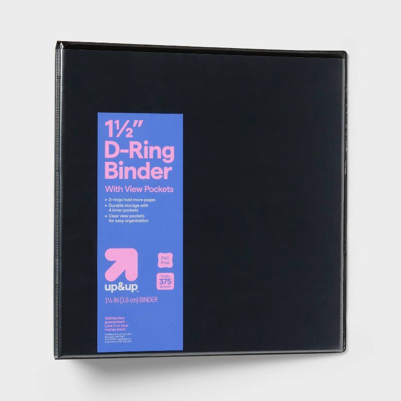 slide 1 of 3, 1.5" 3 Ring Binder Clear View Black - up&up™: D Rings, 375 Sheet Capacity, 4 Internal Pockets, Polypropylene, 375 sheets