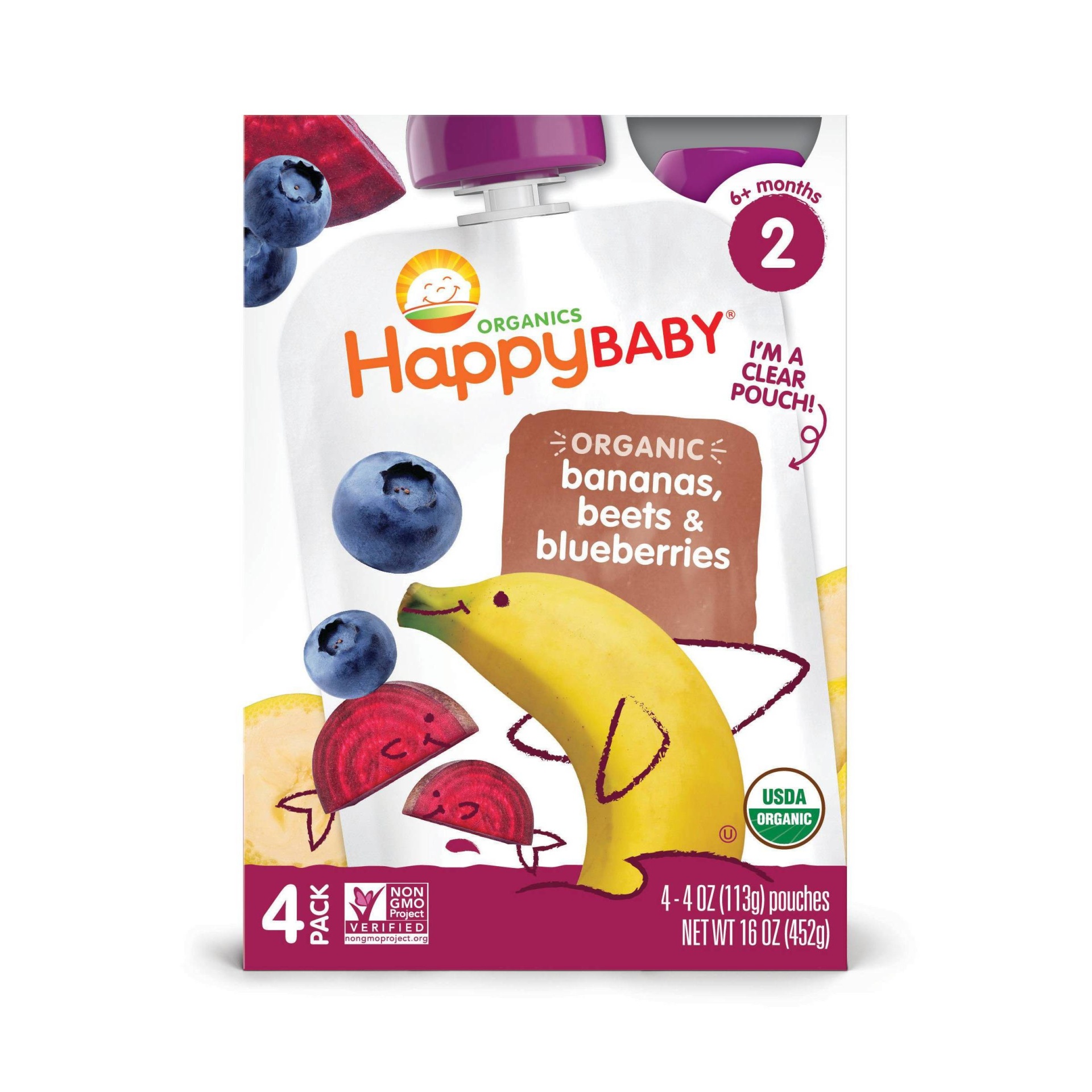 slide 1 of 1, HappyBaby 4pk Organic Bananas Beets & Blueberries Baby Food Pouch - 16oz, 4 ct; 16 oz