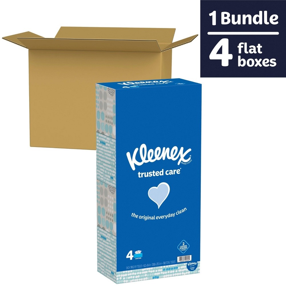 slide 7 of 10, Kleenex Trusted Care Facial Tissue, 4 ct, 190 ct