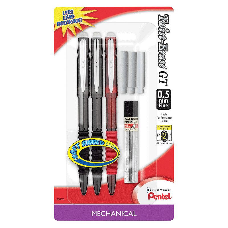 slide 2 of 3, Pentel #2 Mechanical Pencils with Lead And Eraser, 0.5mm, 3ct - Multicolor, 3 ct