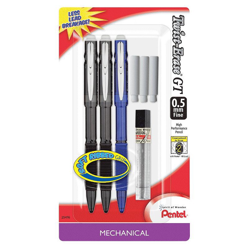 slide 3 of 3, Pentel #2 Mechanical Pencils with Lead And Eraser, 0.5mm, 3ct - Multicolor, 3 ct