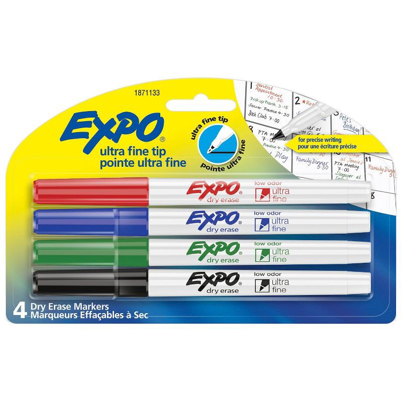 slide 1 of 7, Expo 4pk Dry Erase Markers Ultra Fine Tip Multicolored, 4 ct