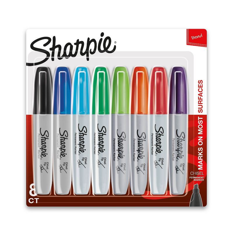 slide 1 of 7, Sharpie 8pk Permanent Markers Chisel Tip Multicolored, 8 ct