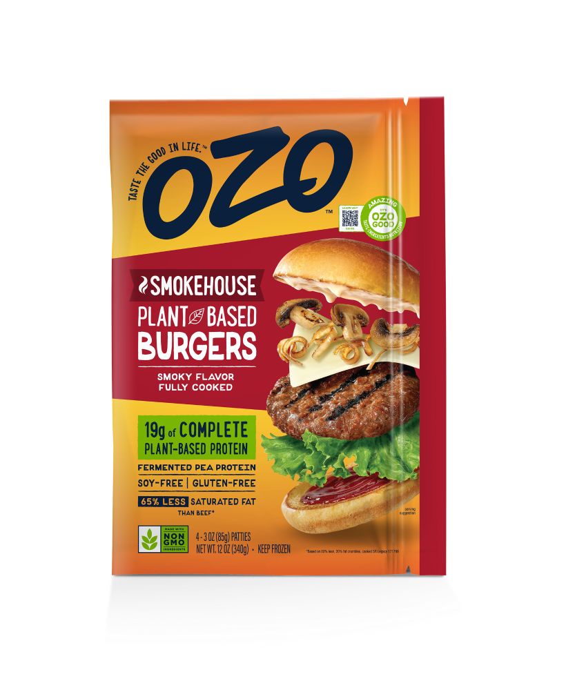 slide 1 of 1, Ozo Plant Based Smokehouse Burger Patties, 4 ct; 12 fl oz