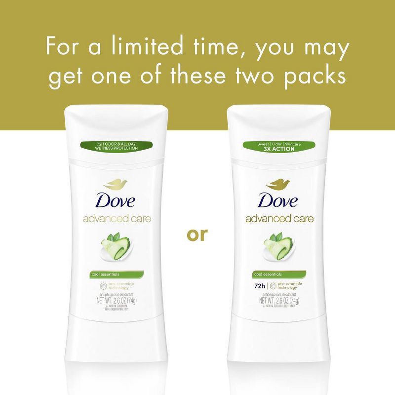 slide 7 of 10, Dove Beauty Advanced Care Cool Essentials 72-Hour Solid Antiperspirant & Deodorant Stick - 2.6oz, 2.6 oz