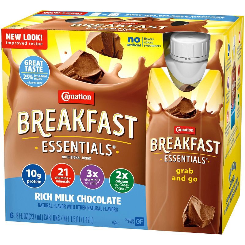 slide 3 of 6, Carnation Breakfast Essentials Ready to Drink Rich Milk Chocolate - 6ct/48 fl oz, 6 ct, 48 fl oz