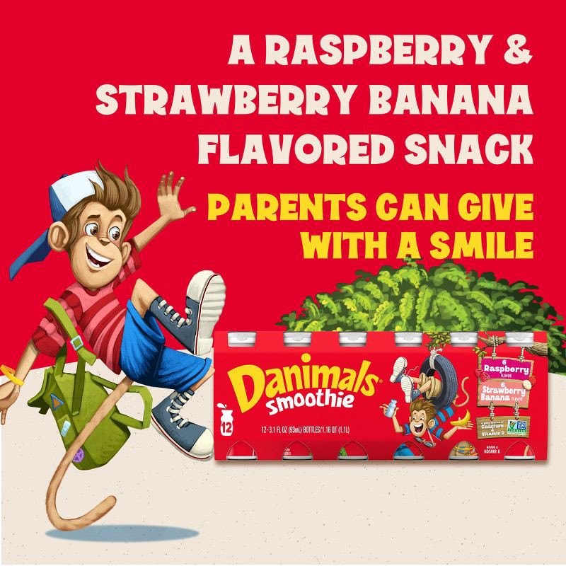 slide 13 of 14, Danimals Strawberry Banana & Raspberry Kids' Smoothies - 12ct/3.1 fl oz Bottles, 12 ct; 3.1 fl oz