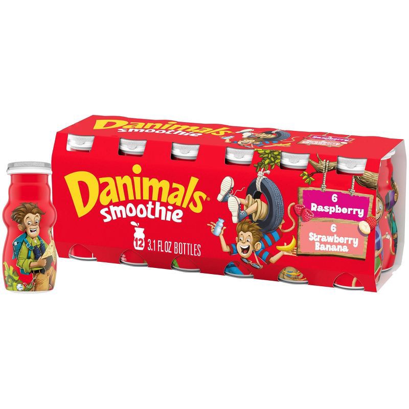 slide 1 of 14, Danimals Strawberry Banana & Raspberry Kids' Smoothies - 12ct/3.1 fl oz Bottles, 12 ct; 3.1 fl oz