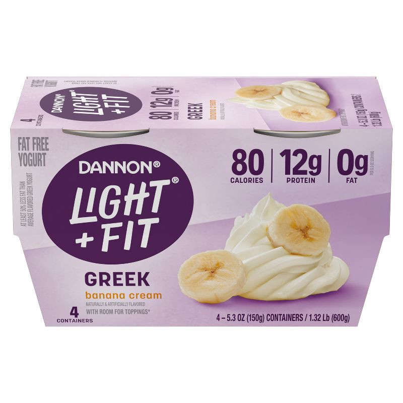 slide 6 of 9, Light + Fit Nonfat Gluten-Free Banana Cream Greek Yogurt - 4ct/5.3oz Cups, 4 ct; 5.3 oz