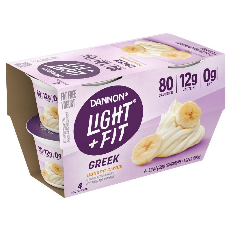 slide 2 of 9, Light + Fit Nonfat Gluten-Free Banana Cream Greek Yogurt - 4ct/5.3oz Cups, 4 ct; 5.3 oz