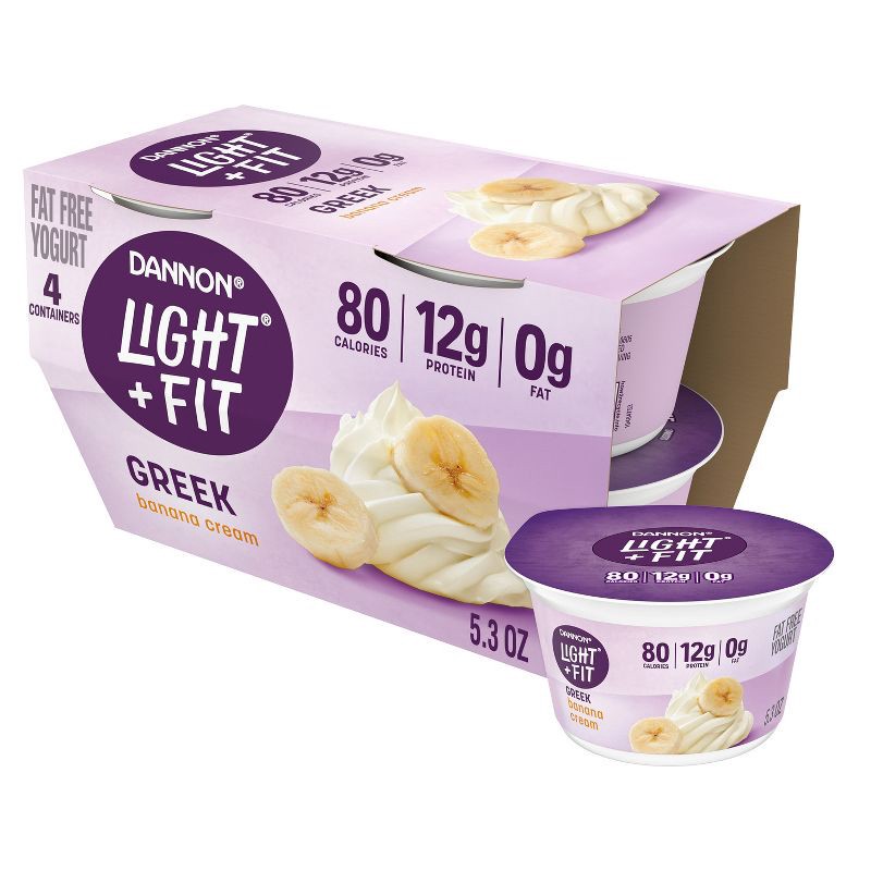 slide 1 of 9, Light + Fit Nonfat Gluten-Free Banana Cream Greek Yogurt - 4ct/5.3oz Cups, 4 ct; 5.3 oz