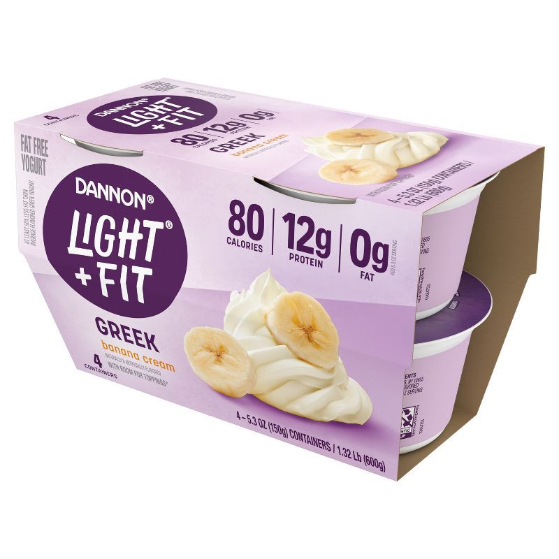 slide 7 of 9, Light + Fit Nonfat Gluten-Free Banana Cream Greek Yogurt - 4ct/5.3oz Cups, 4 ct; 5.3 oz