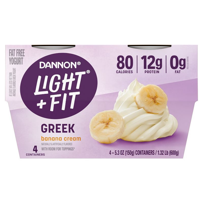 slide 5 of 9, Light + Fit Nonfat Gluten-Free Banana Cream Greek Yogurt - 4ct/5.3oz Cups, 4 ct; 5.3 oz