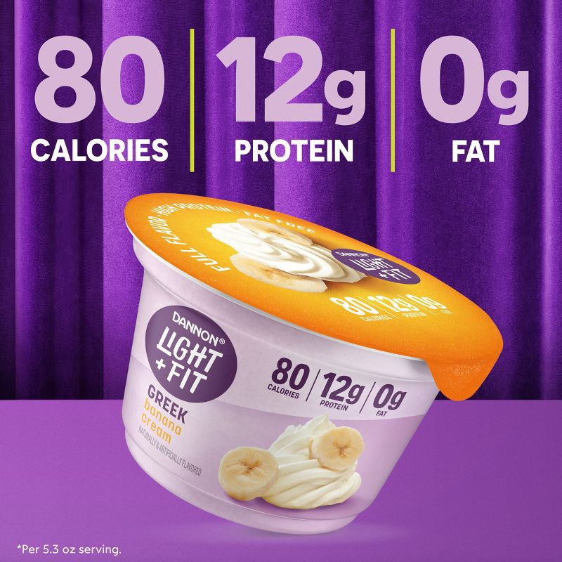 slide 8 of 9, Light + Fit Nonfat Gluten-Free Banana Cream Greek Yogurt - 4ct/5.3oz Cups, 4 ct; 5.3 oz