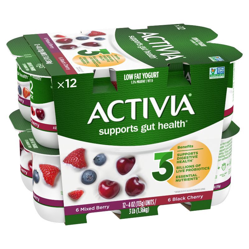 slide 3 of 12, Activia Probiotic Black Cherry & Mixed Berry Yogurt Variety Pack - 12ct/4oz Cups, 12 ct; 4 oz