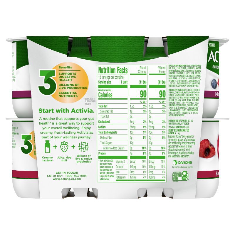 slide 4 of 12, Activia Probiotic Black Cherry & Mixed Berry Yogurt Variety Pack - 12ct/4oz Cups, 12 ct; 4 oz